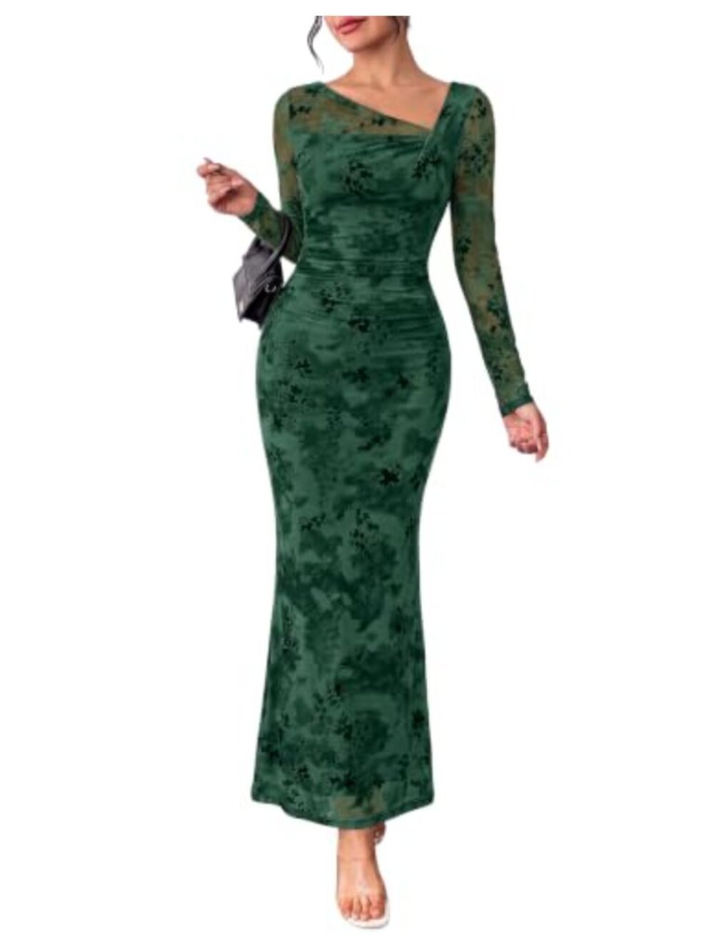 PRETTYGARDEN Women's Formal Wedding Guest Maxi Dress Asymmetrical Neck Long
